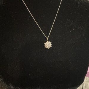 925 Silver Crystal Flower Cluster Pendant Necklace Set